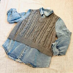 Altar'd State Denim grey knit twofer sweater